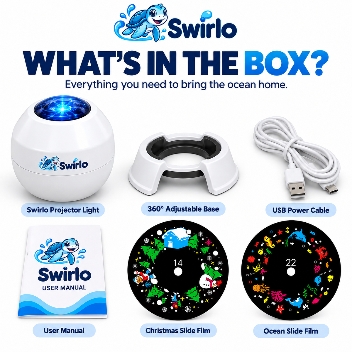 Swirlo™ OceanScape Projector – Includes Ocean & Christmas Scenes
